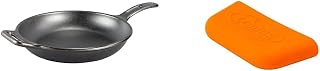 BOLD 12 Inch Seasoned Cast Iron Skillet + Lodge BOLD Silicone Assist Handle Holder - Fiery Orange