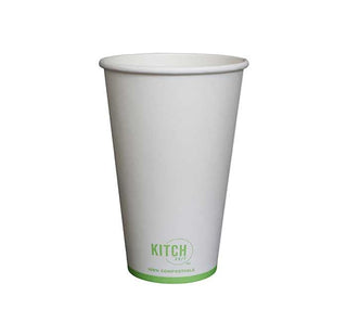 White Compostable Paper Hot Cup by KITCH24/7 – 16.0 fluid_ounces, Paper, White, Pack of 1000, Model KC-SC16W