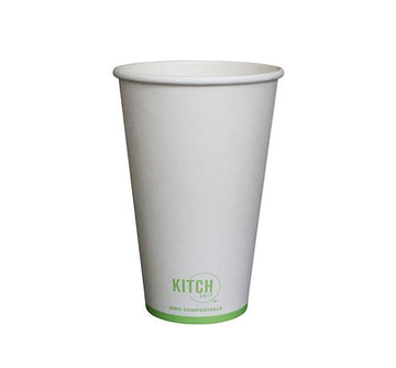 White Compostable Paper Hot Cup by KITCH24/7 – 16.0 fluid_ounces, Paper, White, Pack of 1000, Model KC-SC16W
