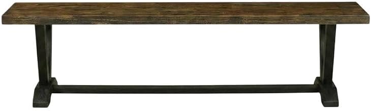 Furnifact Solid Wood Dining Bench with V-Style Base, Wood Bench Seat for Dining Table, Kitchen Table, or Dining Room, Dark Brown