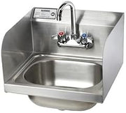 HS-26L Wall Mount Hand Sink w/ 14"W x 10"FtoB x 5-5/8" Deep Bowl, 6" Splash Mount Gooseneck Faucet & 8"H Side Splashes