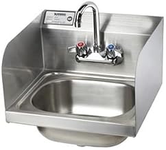 HS-26L Wall Mount Hand Sink w/ 14"W x 10"FtoB x 5-5/8" Deep Bowl, 6" Splash Mount Gooseneck Faucet & 8"H Side Splashes