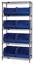 Wire Shelving With (8) Giant Plastic Stacking Bins Blue, 36x18x74