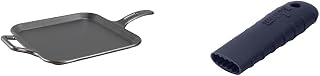 BOLD 12 Inch Seasoned Cast Iron Square Griddle + Lodge BOLD Silicone Hot Handle Holder - Ash Gray