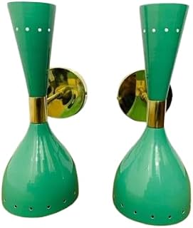 Merco Enterprises Mid-Century Modern Diabolo Wall Sconce Set of 2 – Green & Brass Finish – 1-Light Retro Indoor Accent Lighting for Bedroom, Hallway, or Living Room