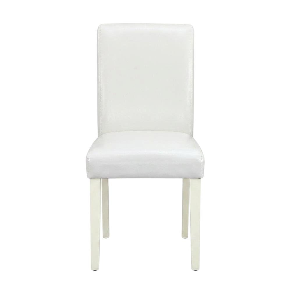 Faux Leather-Upholstered Parsons Dining Chair by Furnifact – Rubberwood, Linen White, Pack of 2