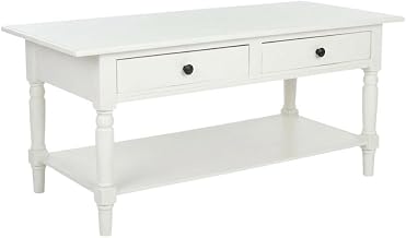 Furnifact Beige Wooden Coffee Table with 2 Drawers, Modern Pine Design, Sturdy Aluminum Alloy Frame, Spacious Shelf, Lightweight and Durable Furniture