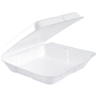Dart 80HT1R Sm Foam Hinged Container, 8 in (Case of 200),White