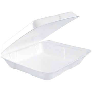 Dart 80HT1R Sm Foam Hinged Container, 8 in (Case of 200),White