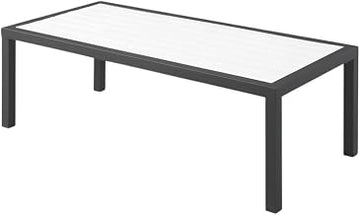 White Wood Look Accent Paneling, Outdoor Patio Aluminum Coffee Table, Contemporary Style, Durable, 47.5" Wide, 22" Deep, 16" High