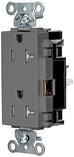 Hubbell EdgeConnect Decorator Receptacle, Tamper Resistant, 2-Pole 3-Wire, 20A 125V, 5-20R, Screwless Terminal, Gray