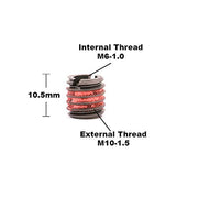 E-Z LOK 8.6mm / M6-1.0 Internal Threads, M10x1.5 External Threads, 10.49 mm Length / Red Thread Locking Inserts