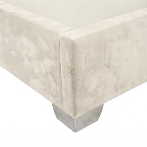 Starlight Canyon Home Fully Upholstered Platform Bed, Button-Tufted Velvet Queen Bed Frame with Headboard and Footboard for Bedroom, White Velvet - image 7