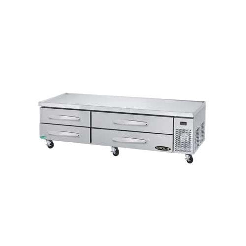 Stainless Steel 4 Drawer Chef Base with 5" Swivel Castors and 2 Front Brakes by Kool-It – 83 inches, Stainless Steel, Model KCB-83-4