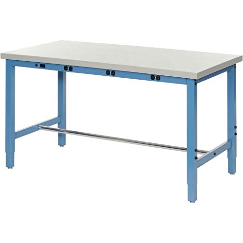 60" Wx24 D Adjustable Height Workbench by Global Industrial – 24"L x 60"W x 4"H, Steel, Blue, Model 249185BBLA