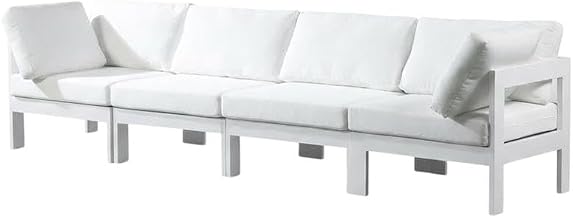 White Fabric Outdoor Patio Modular Sofa, Contemporary Style, 120W X 30D X 34H Inches, Cushioned, Durable Frame, Perfect for Outdoor Lounging