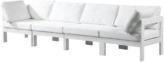 White Fabric Outdoor Patio Modular Sofa, Contemporary Style, 120W X 30D X 34H Inches, Cushioned, Durable Frame, Perfect for Outdoor Lounging
