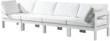 White Fabric Outdoor Patio Modular Sofa, Contemporary Style, 120W X 30D X 34H Inches, Cushioned, Durable Frame, Perfect for Outdoor Lounging