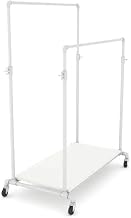 Econoco Pipeline Adjustable Double Ballet Bar Rack with Base Shelf, Gloss | Double-sided rolling rack with adjustable height, heavy-duty wheels for boutique or retail floor display