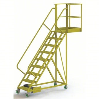 Tri-Arc Manufacturing Steel Rolling Ladder, 300 lb. Capacity, Yellow - 132"