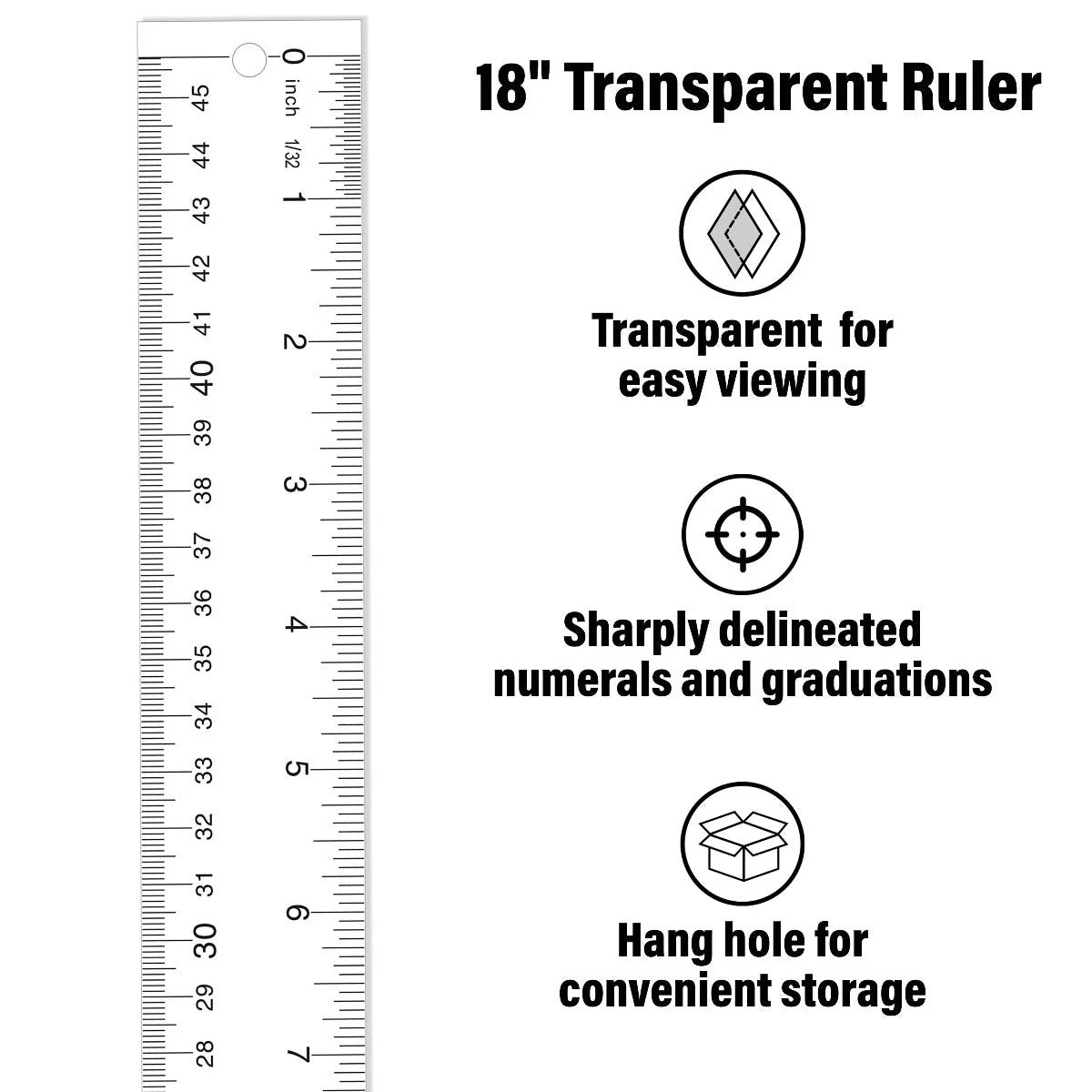 Westcott 10564 Acrylic Ruler, 18" Long, Clear - photo 3
