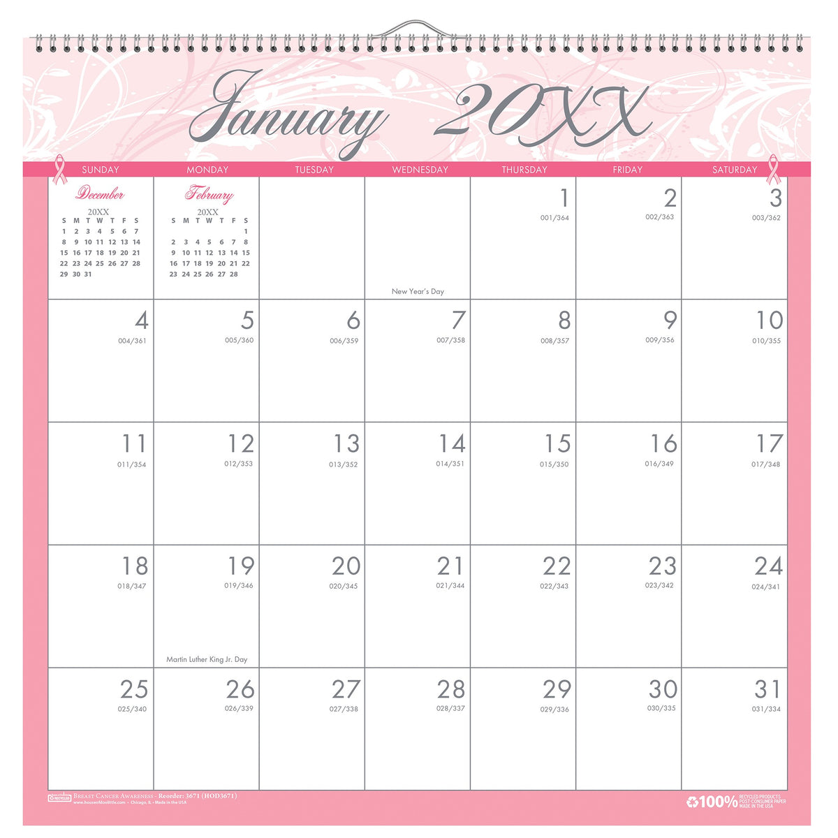 House of Doolittle HOD3671 Monthly January, 12" x 12", Pink - Default Title