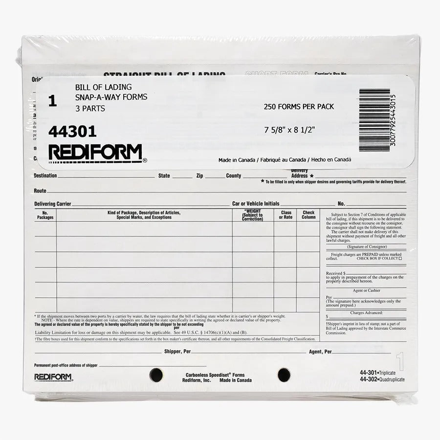 Rediform 44301 Paper Bill Of Lading Short Form, 7" x 8 1/2", 250/Pack - photo 3