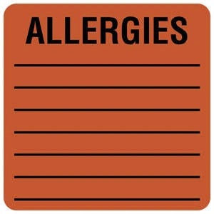 Tabbies 40560 Label Allergies, 2" Wide, Orange, 500/Roll - Default Title