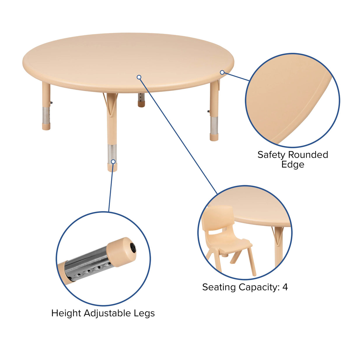 Flash Furniture YU-YCX Activity Table, 14 1/2 - 23 3/4" High, Beige - photo 8