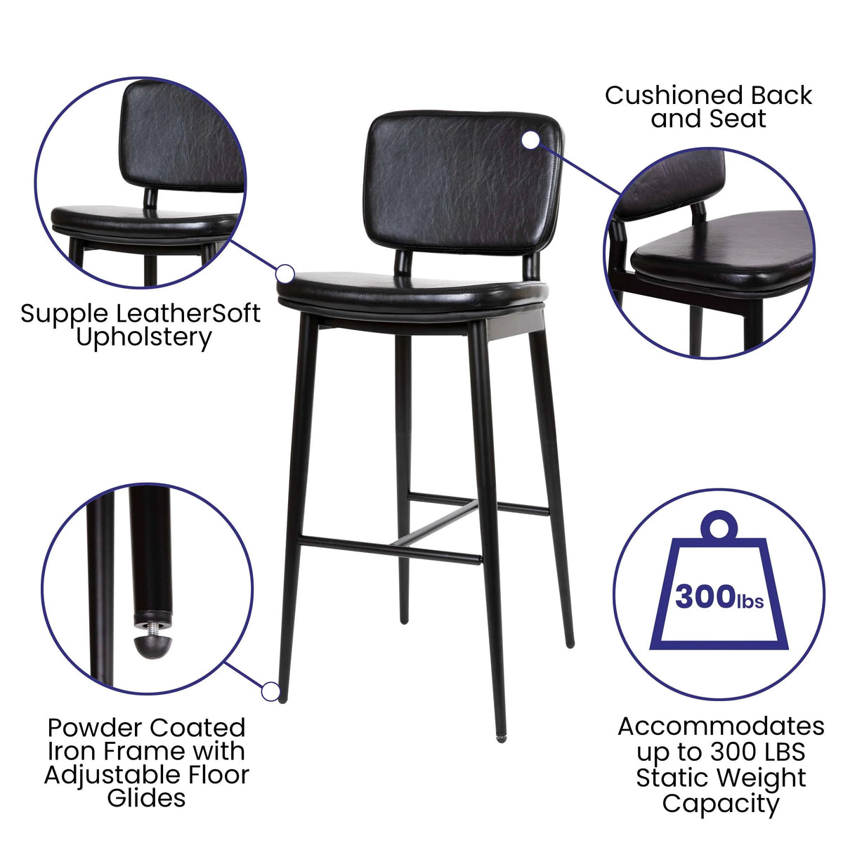Flash Furniture AY-S01 Bar Stool, 18" Wide, 2/Pack - photo 4