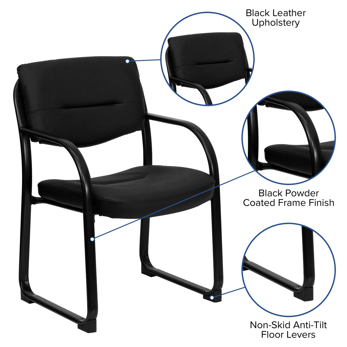 Flash Furniture BT-510-LEA-BK-GG Chair, 23" Wide, Black - photo 3