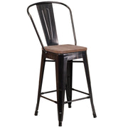Flash Furniture CH-31320-24GB Stool, 17 3/4" Wide - Black-Antique Gold