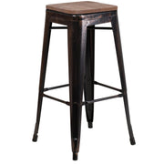 Flash Furniture CH-31320-30 Bar Stool, 17" Wide - Black-Antique Gold