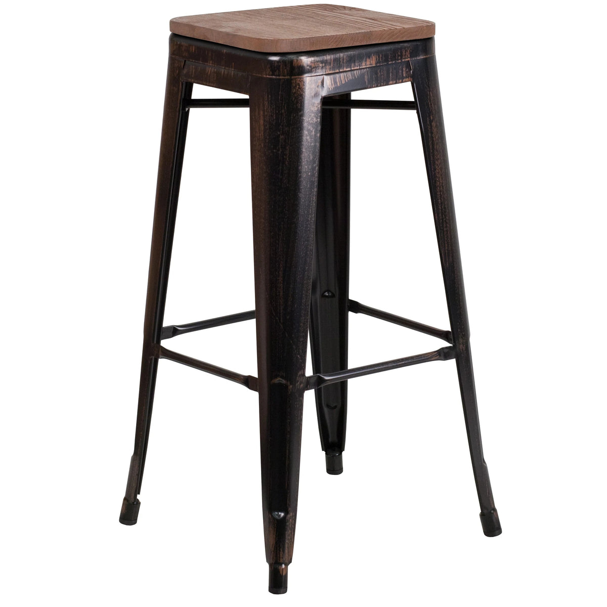Flash Furniture CH-31320-30 Bar Stool, 17" Wide - Black-Antique Gold