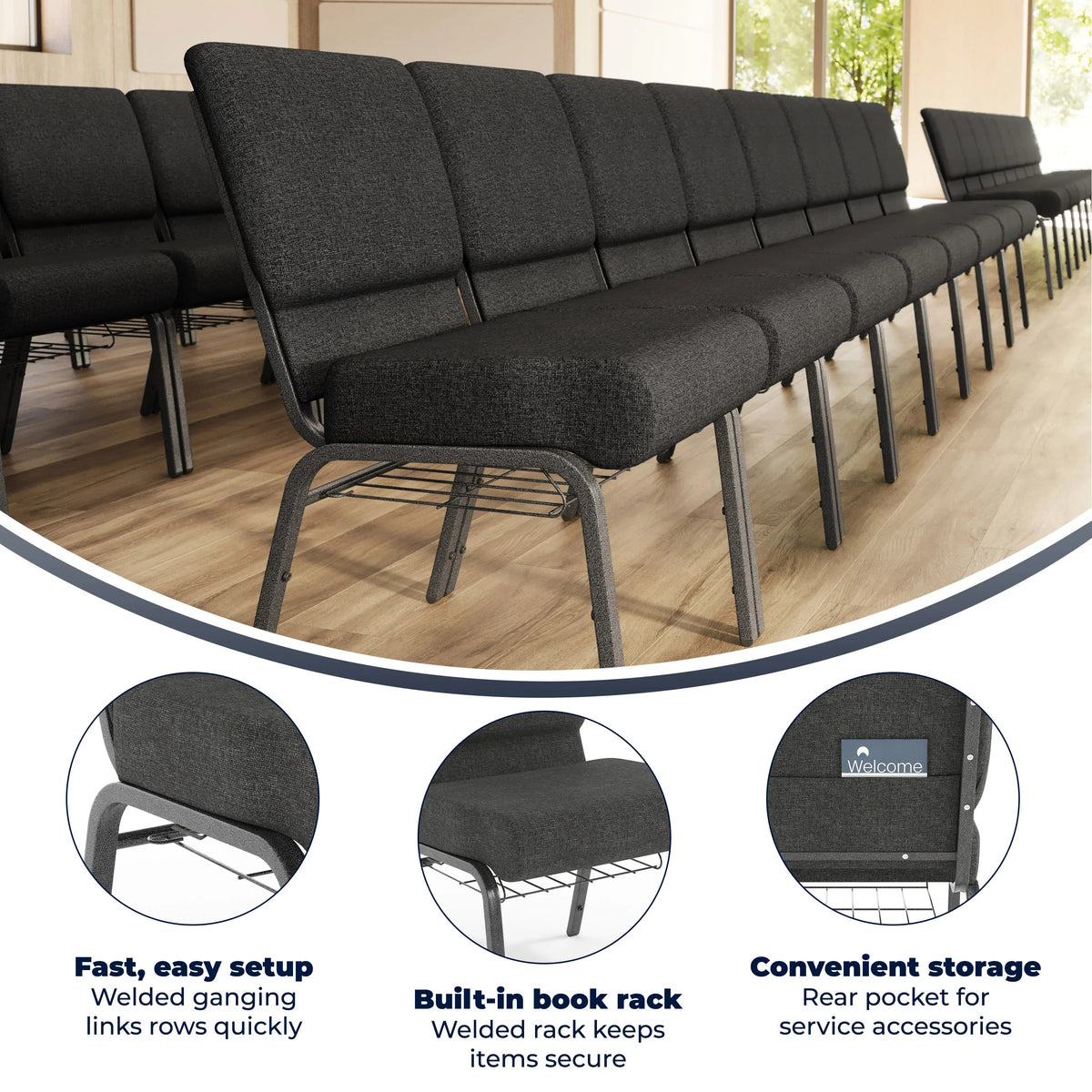 Flash Furniture FD-CH0221-4-SV Church Chair, 21 1/4" Wide - photo 3