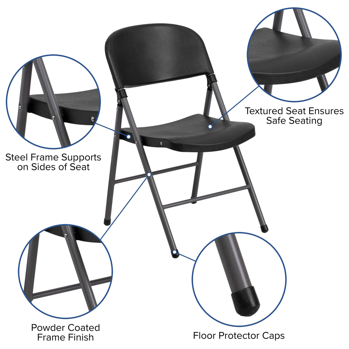 Flash Furniture DAD-YCD-50-GG Plastic Folding Chair, 19 1/4" Wide, Black - photo 3