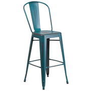 Flash Furniture Bar Stool, 18" Wide - Distressed Kelly Blue-Teal