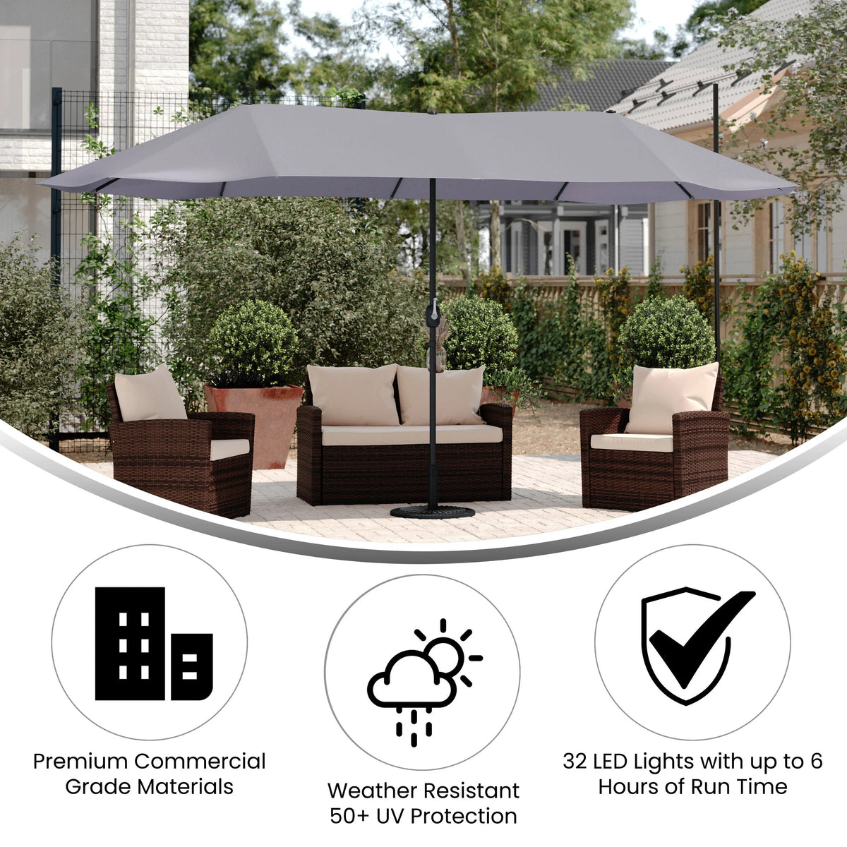 Flash Furniture GM-WL-UU021-GRY-GG Elizabeth Polyester Umbrella, 15' Wide, Gray - photo 3