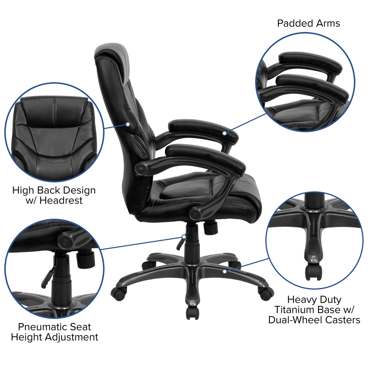Flash Furniture GO-724H-BK-LEA-GG Office Chair, 27" Wide, Black - photo 3