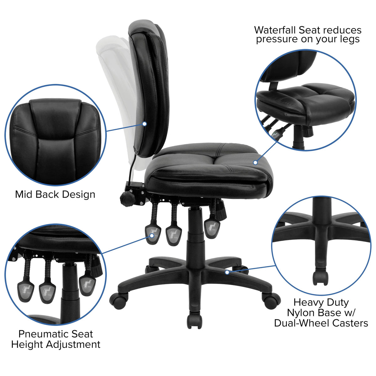 Flash Furniture GO-930F-BK-LEA-ARMS-GG Task Chair, 19 3/4" Wide, Black - photo 3