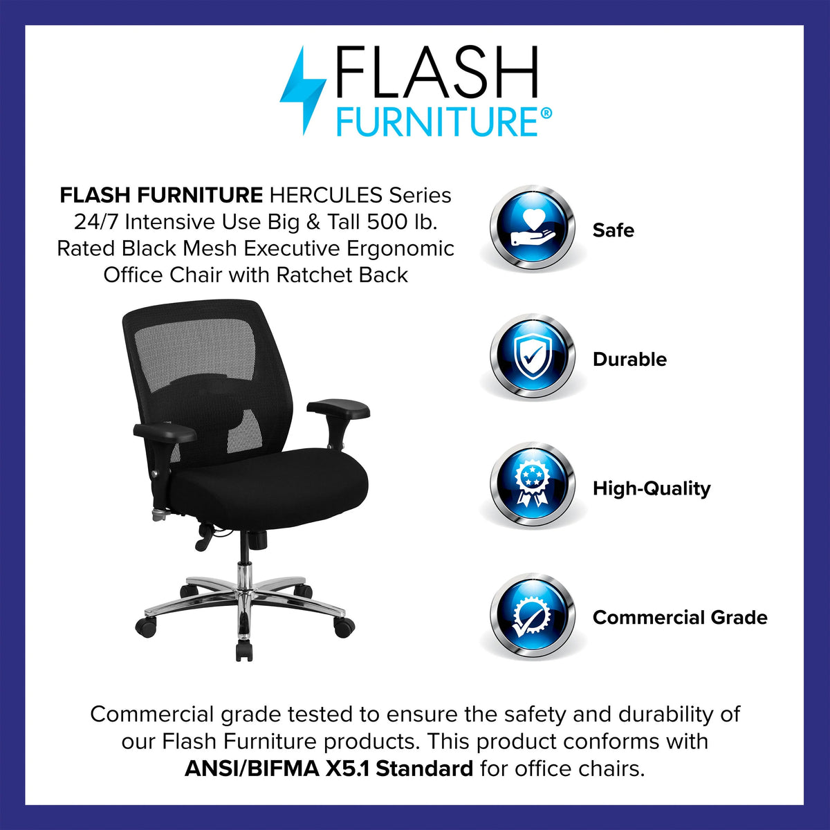 Flash Furniture GO-99-3-GG Mesh Office Chair, 32" Wide, Black - photo 3