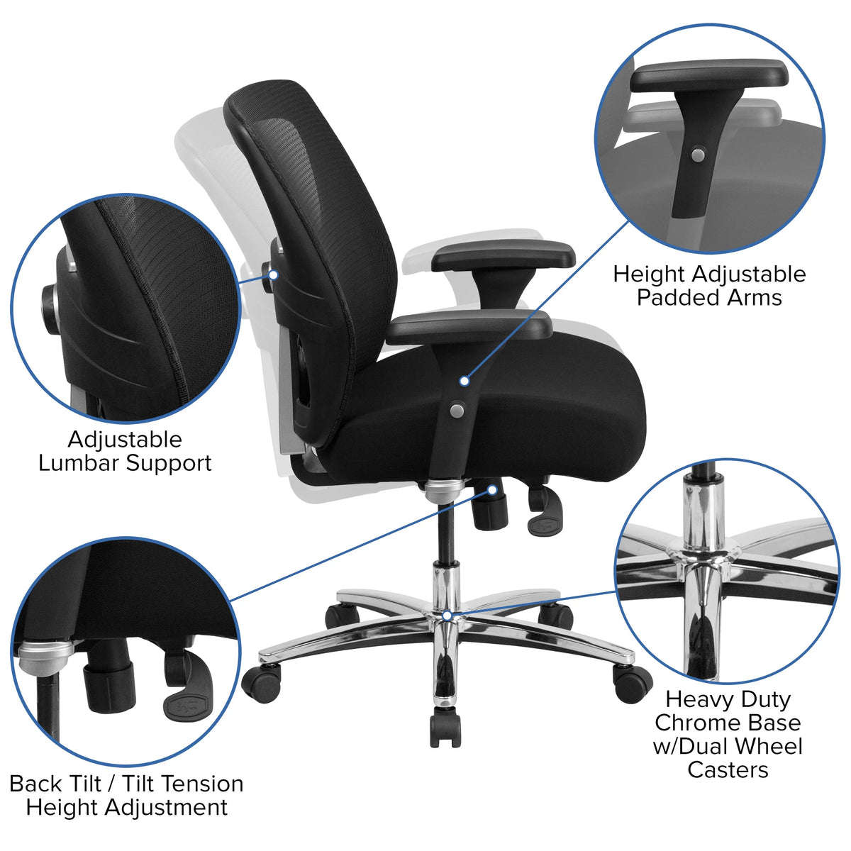 Flash Furniture GO-99-3-GG Mesh Office Chair, 32" Wide, Black - photo 4