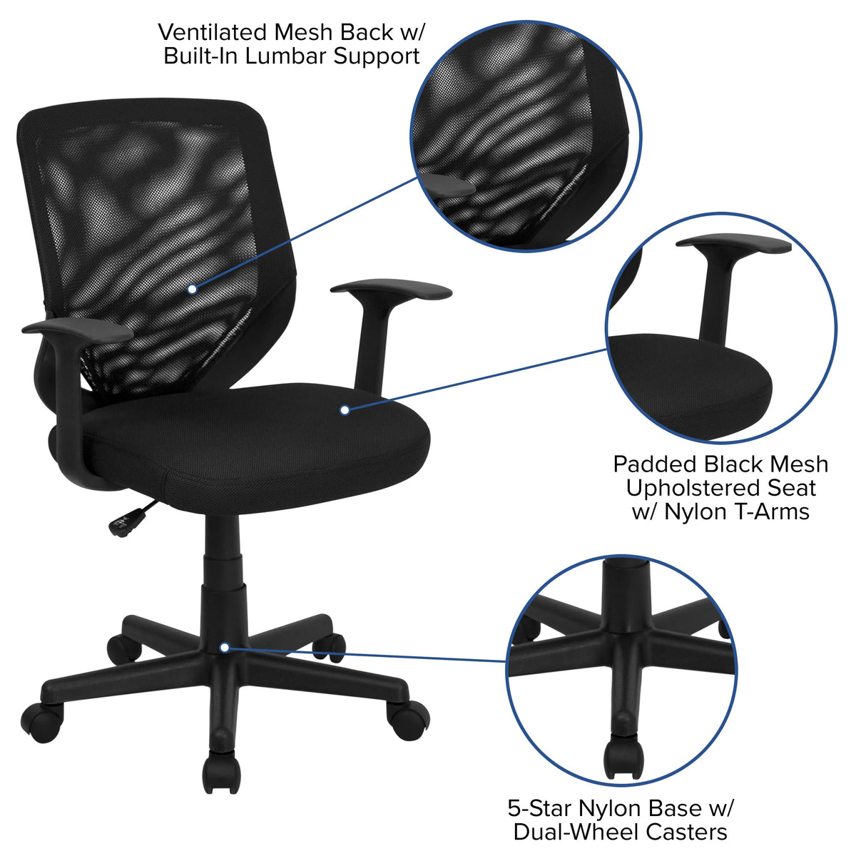 Flash Furniture LF-W-95A-BK-GG Office Chair, 24 1/2" Wide, Black - photo 3