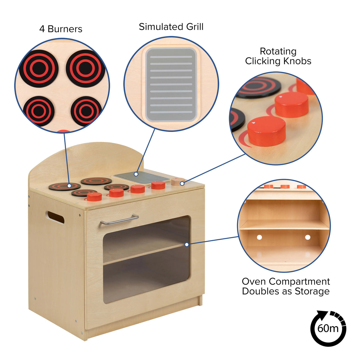 Flash Furniture MK-DP001-GG Wood Kitchen Stove, 20 1/4" Wide, Beige - photo 4