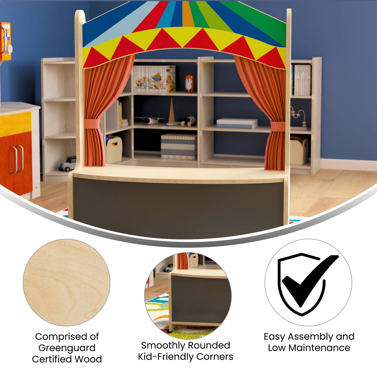Flash Furniture MK-ME19202-GG Bright Beginnings Wood Puppet Theater, 31" Wide, Multicolor - photo 3