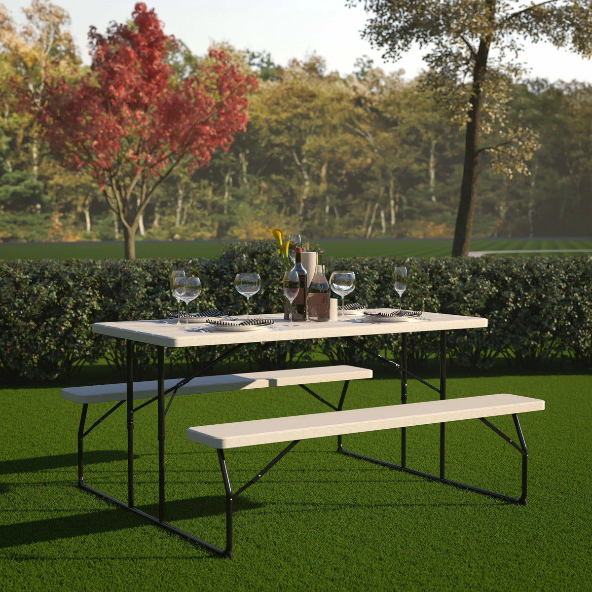 Flash Furniture RB-EBB-1470FD-WH-GG Picnic Table, 58 1/4" x 53 3/4", White - photo 2