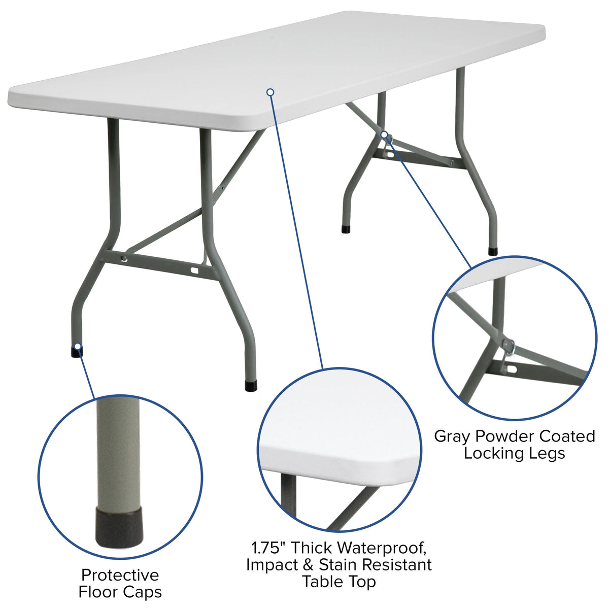 Flash Furniture Folding Table, 30" Wide, White - photo 2