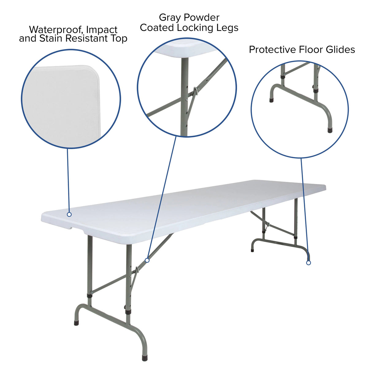 Flash Furniture RB-3096ADJ-GG Folding Table, 29" x 96", White - photo 3