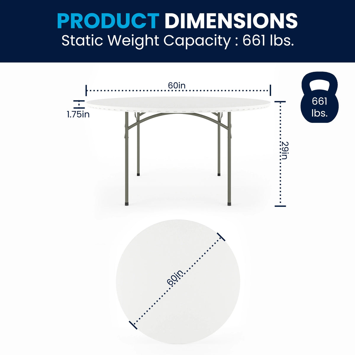 Flash Furniture Folding Table, 29" High, White - photo 3