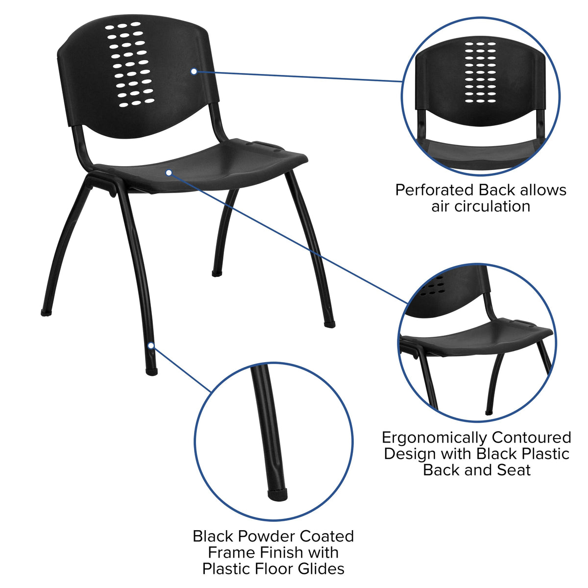 Flash Furniture RUT-NF01A-BK-GG Plastic Chair, 880 lb. Capacity, Black - photo 3